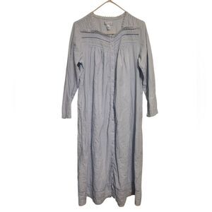 #58 Erika Taylor Intimates Blue Long Sleeve Long Button Up Cotton Nightgown, S